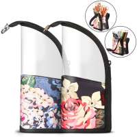 Lokass 2 in 1 Stand Up Makeup Brush Cup Half-Clear Travel Cosmetic Pouch Makeup Brush Holder Organizer Bag  for Woman Girls